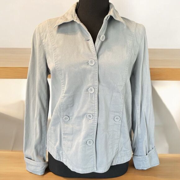 Eileen Fisher Organic Cotton Blue Jacket With Button Pockets Women’s XS - Picture 1 of 8